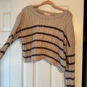 Pink Rose cropped Beige and Brown Striped Sweater